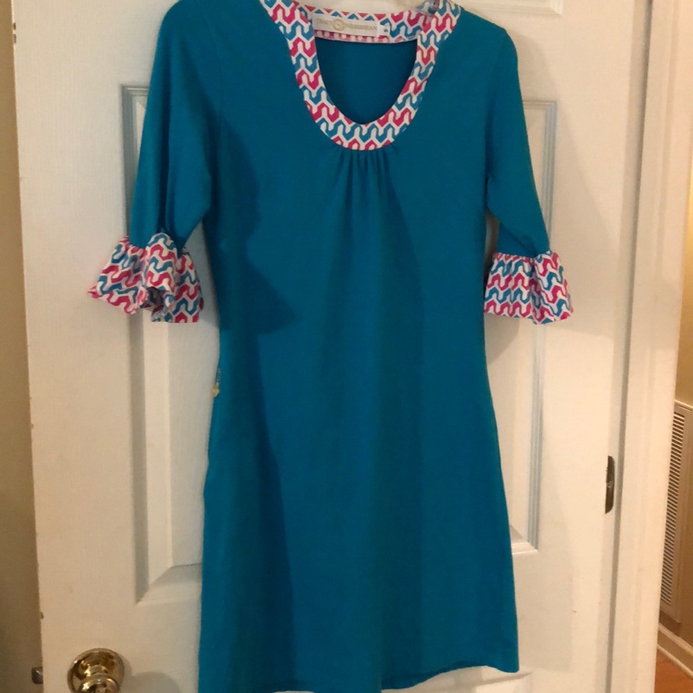 Tracy Negoshian aqua jersey knit dress size S
